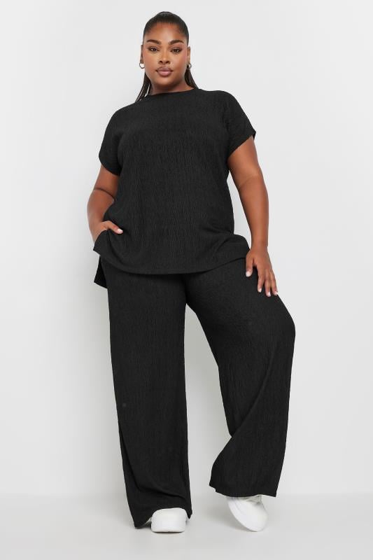 YOURS Plus Size Black Crinkle Plisse T-Shirt | Yours Clothing 2