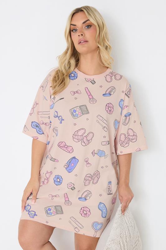  YOURS Curve Pink Girly Print T-Shirt Nightdress