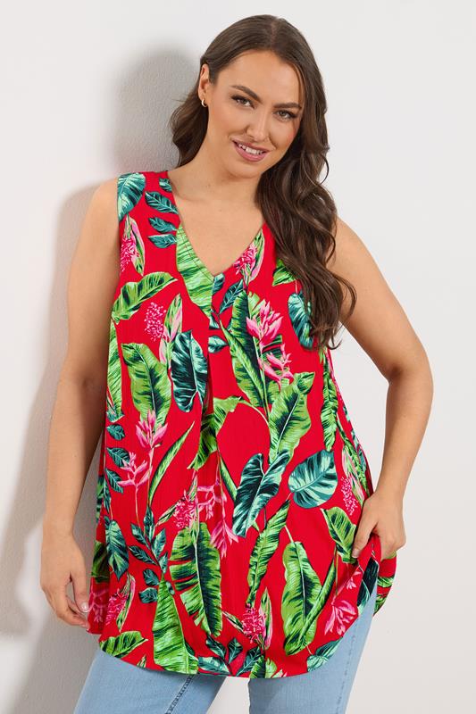  YOURS Curve Red Tropical Front Vest Top