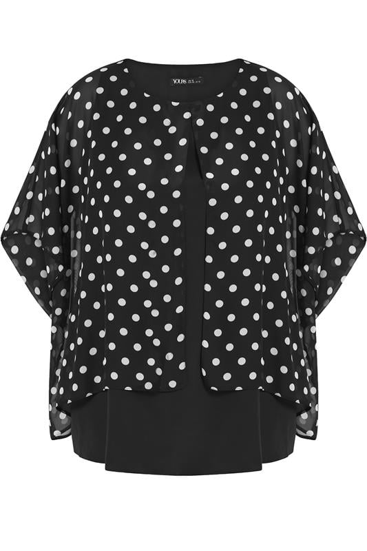 YOURS Plus Size Black Polka Dot Double Layer Top | Yours Clothing 5
