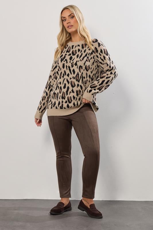 YOURS Plus Size Chocolate Brown Faux Suede Leggings | Yours Clothing 2