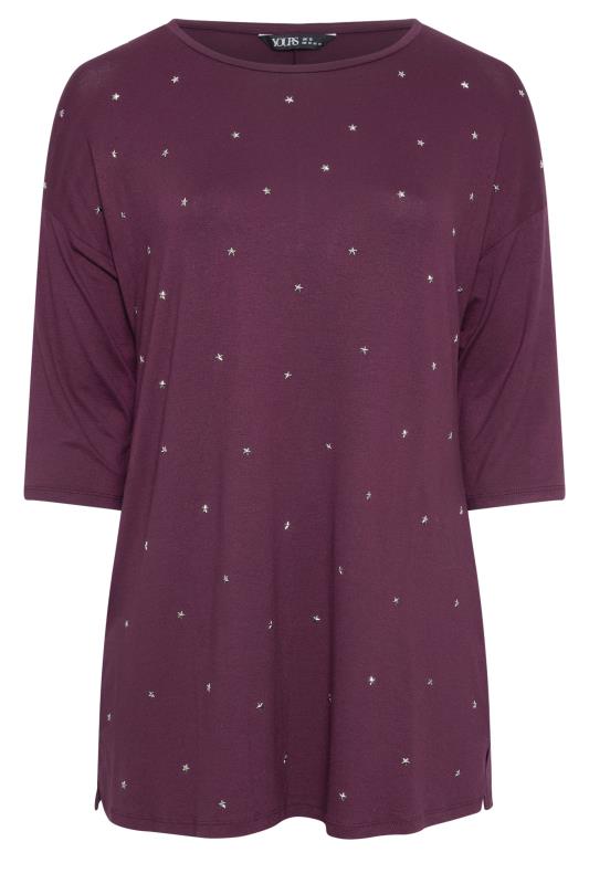 YOURS Plus Size Purple Star Embellished Swing Top | Yours Clothing 5