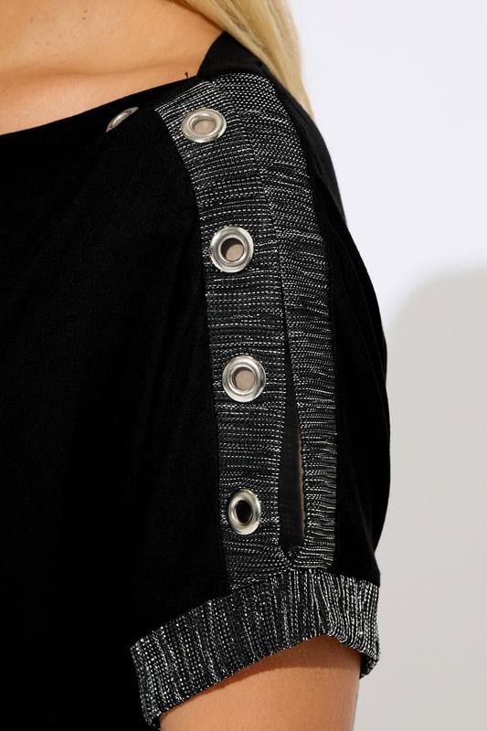 YOURS Plus Size Black Eyelet Shimmer Detail Top | Yours Clothing 4