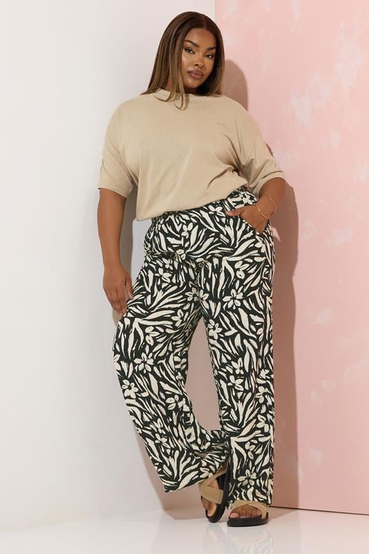 YOURS Plus Size Black Floral Print Wide Leg Trousers | Yours Clothing 2
