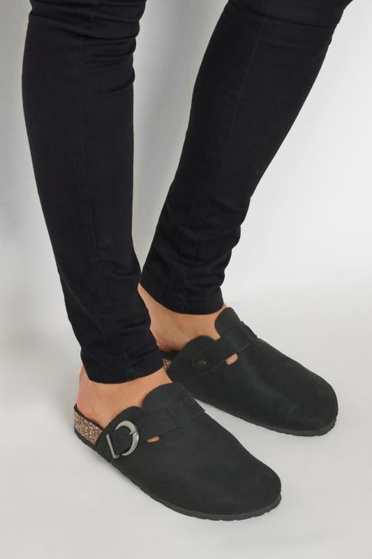 Tall  LTS Black Faux Suede Clogs In Standard Fit