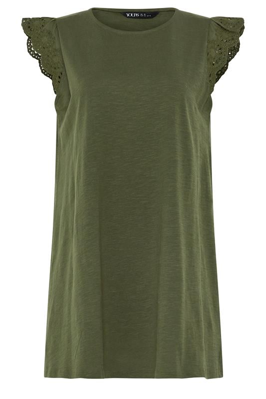 YOURS Plus Size Khaki Green Broderie Frill Vest Top | Yours Clothing 6