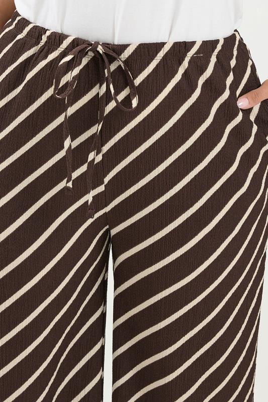 YOURS Plus Size Brown Striped Crinkle Wide Leg Trousers | Yours Clothing 4