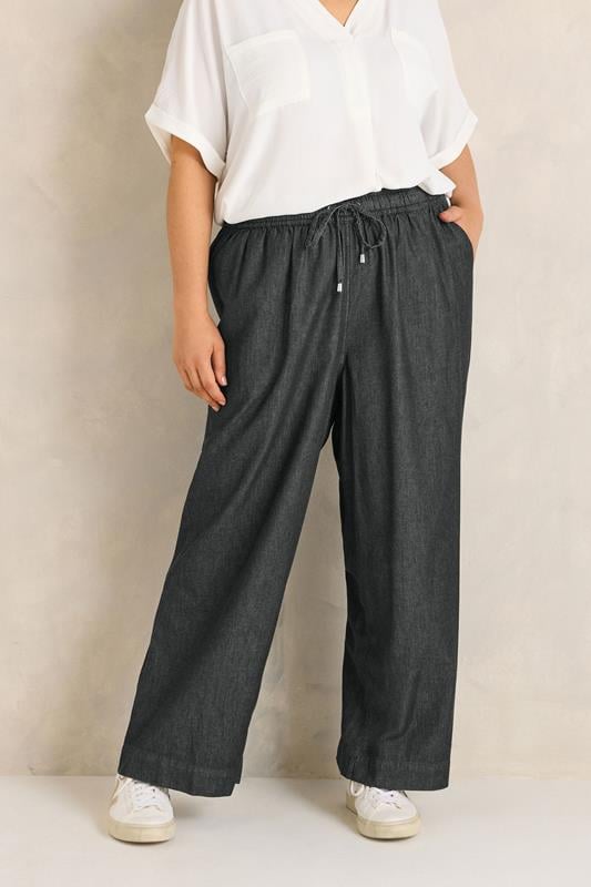  EVANS Curve Black Denim Cotton Wide Leg Trouser