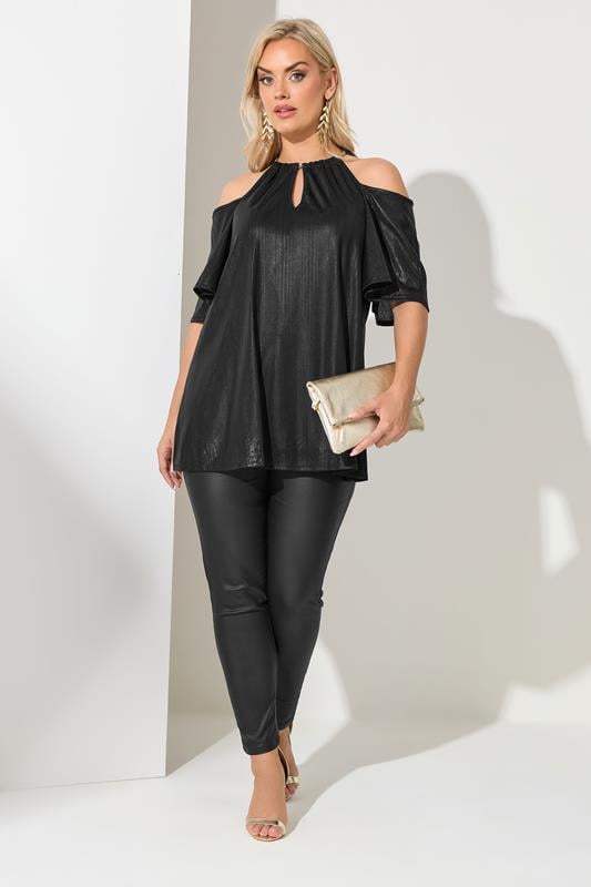 YOURS LONDON Plus Size Black Metallic Chain Detail Top | Yours Clothing 1