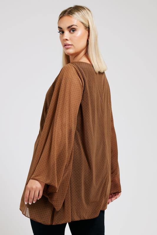 YOURS LONDON Plus Size Brown Long Sleeve Asymmetrical Blouse | Yours Clothing 3