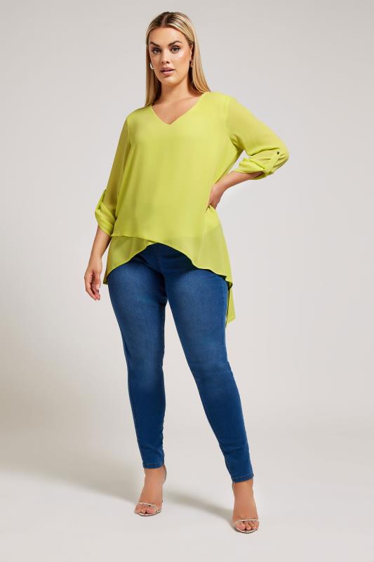 YOURS LONDON Plus Size Yellow Asymmetric Hem Blouse | Yours Clothing 2