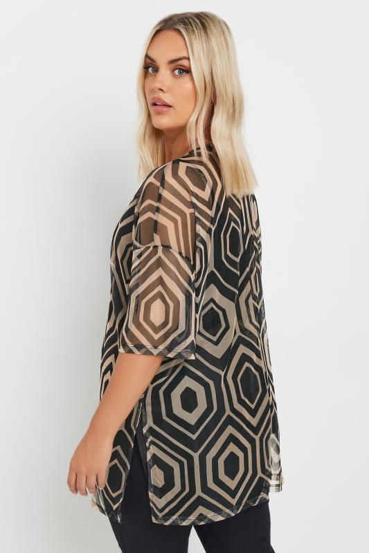 YOURS Plus Size Natural Brown Geometric Print Mesh Top | Yours Clothing 3