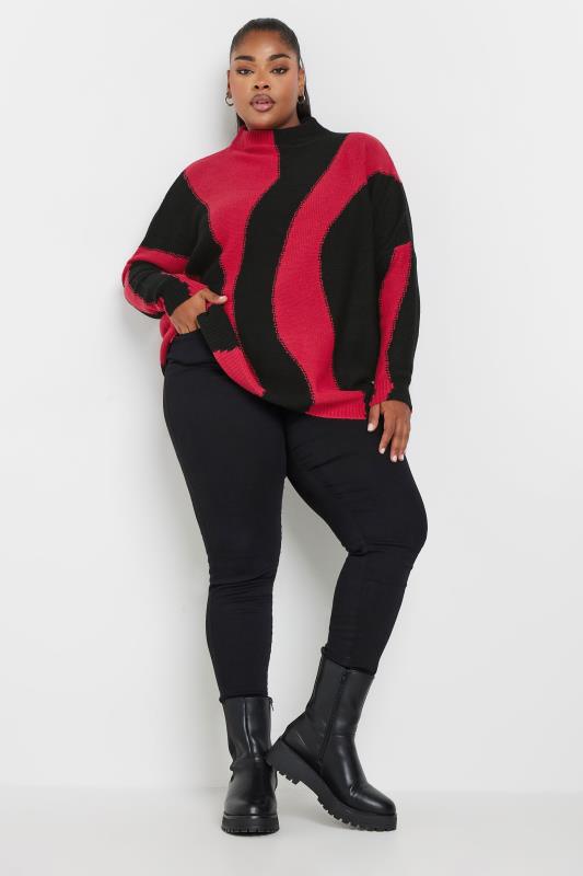 YOURS Plus Size Red Swirl Oversized Knitted Jumper | Yours Clothing 2