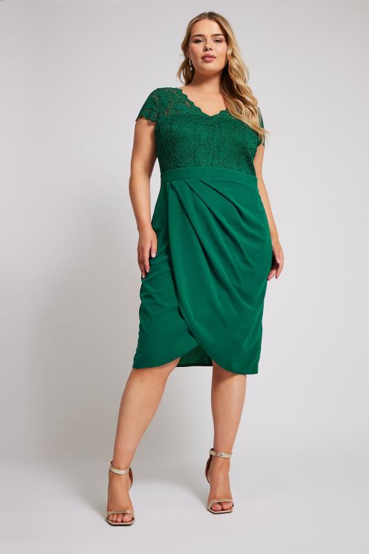 YOURS LONDON Plus Size Green Lace Midi Dress | Yours Clothing 1