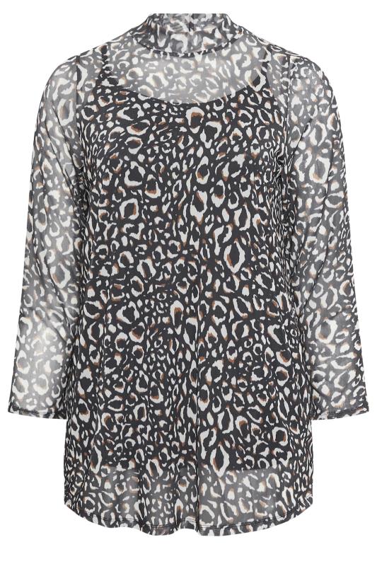 YOURS Curve Grey Leopard Print Mesh Top | Yours Clothing 5