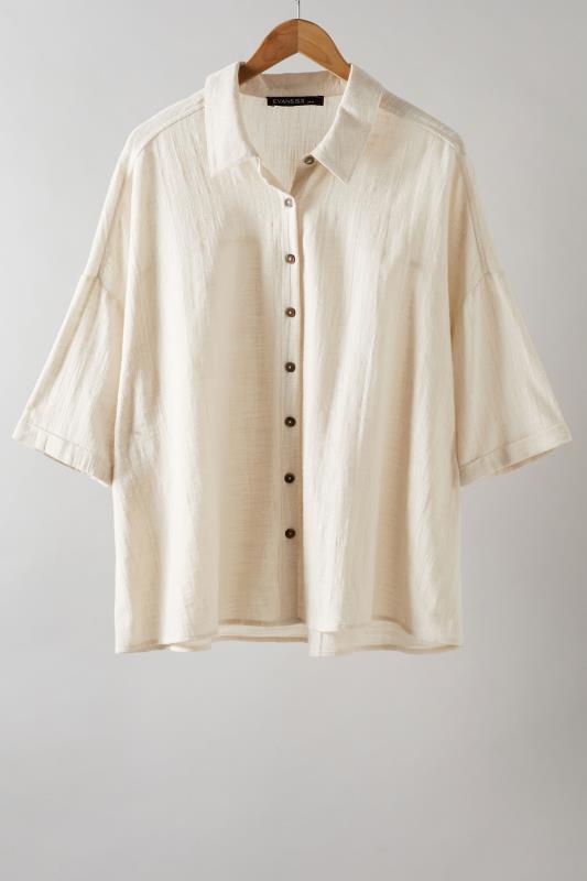 EVANS Plus Size Natural Cream Cotton Shirt | Evans 5