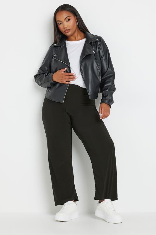 Plus Size Black Pull On Wide Leg Trousers | Yours Clothing 2