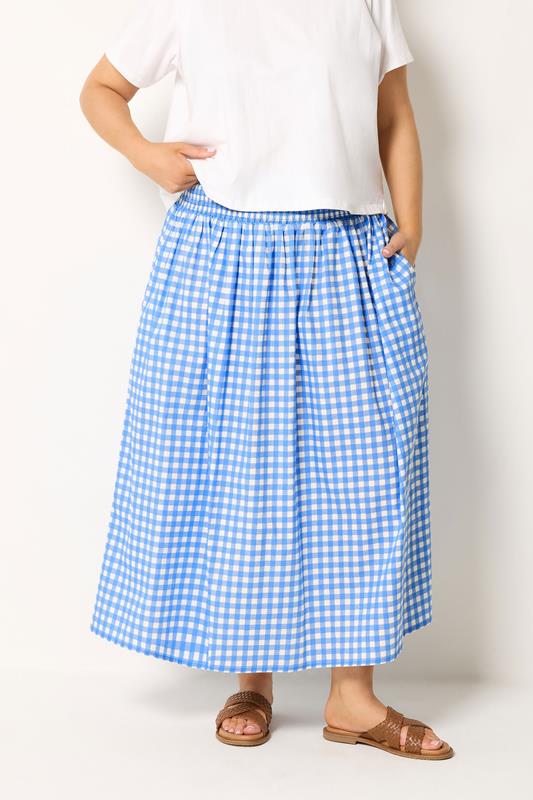  YOURS Curve Blue Gingham Maxi Skirt