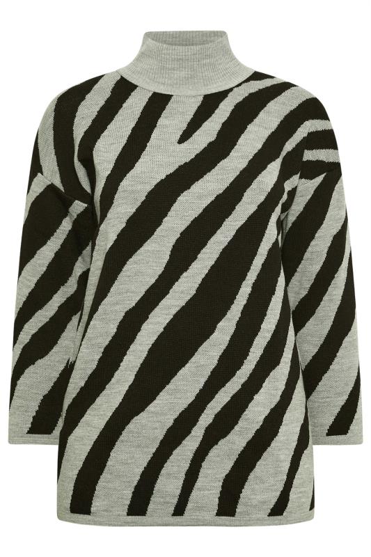 YOURS Plus Size Grey Zebra Print Turtle Neck Jumper | Yours Clothing 6