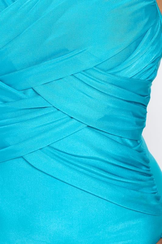 YOURS Plus Size Turquoise Blue Super Sculpt Crossover Swimsuit | Yours Clothing 6
