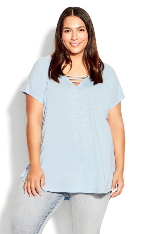 Evans Light Blue 3 Bar V-Neck Top 1