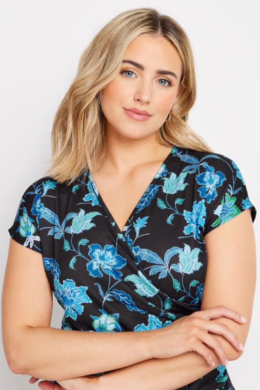 M&Co Black & Blue Floral Print Wrap Top | M&Co 4