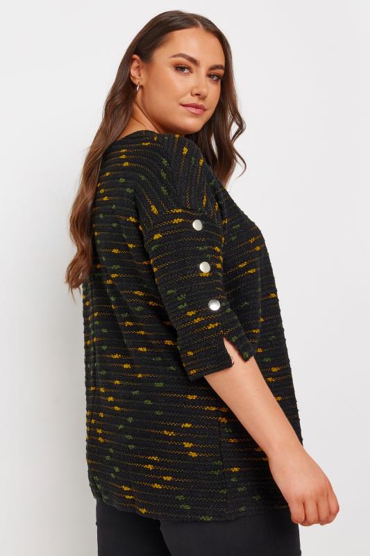 YOURS Plus Size Black & Yellow Textured Button Sleeve Top | Yours Clothing 3