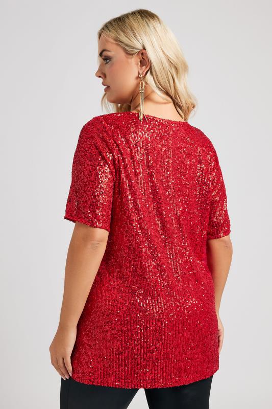 YOURS LONDON Plus Size Red Sequin Swing Top | Yours Clothing  3