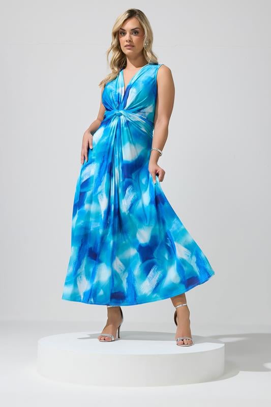  YOURS LONDON Curve Blue Abstract Knot Detail Dress
