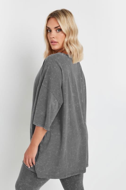 YOURS Plus Size Grey Acid Wash Boxy Oversized T-Shirt | Yours Clothing  4