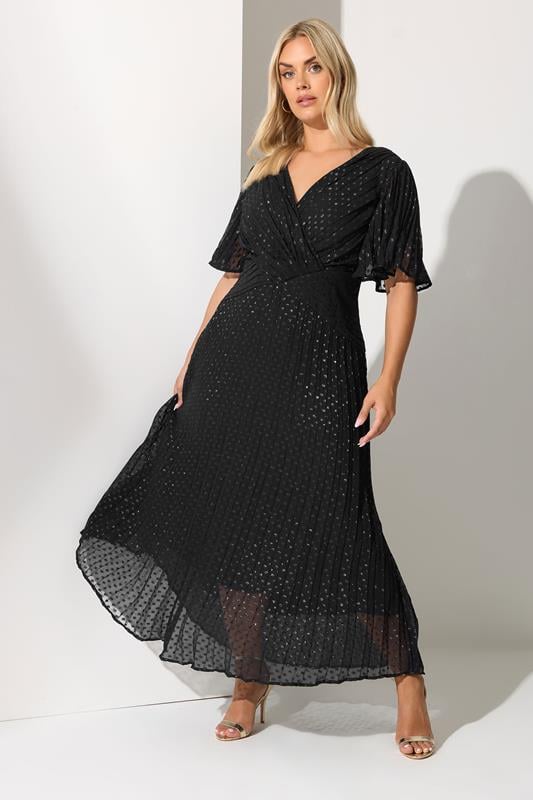 Plus Size  YOURS LONDON Curve Black Metallic Dobby Pleated Wrap Dress
