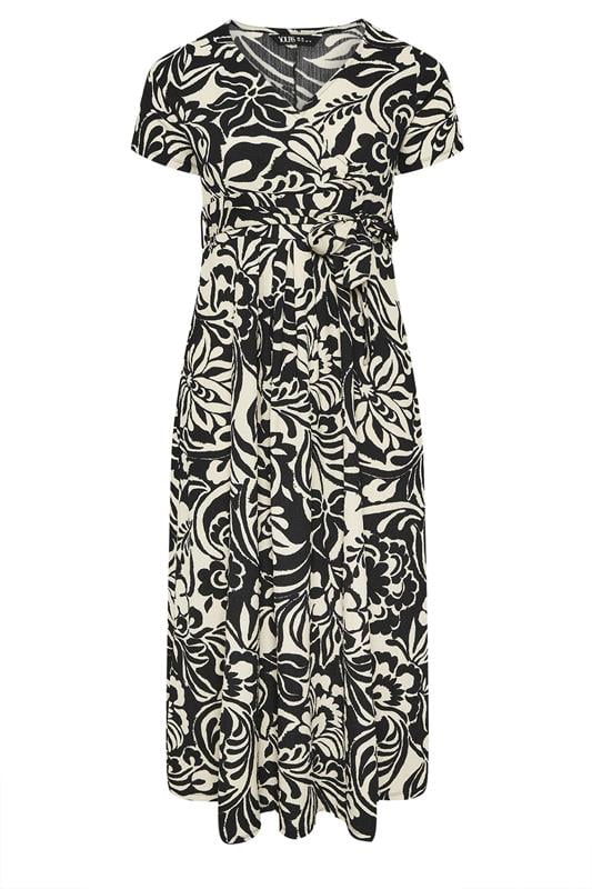 YOURS Plus Size Black & White Floral Wrap Maxi Dress | Yours Clothing 5