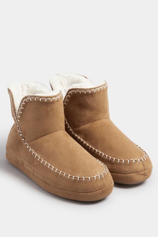  Yours Tan Brown Whipstitch Boot Slippers