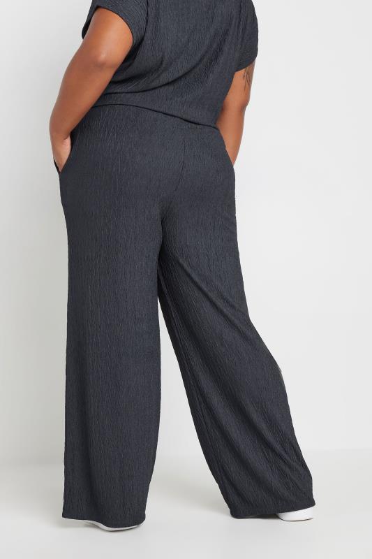 Yours Plus Size Grey Crinkle Plisse Wide Leg Trousers | Yours Clothing 3