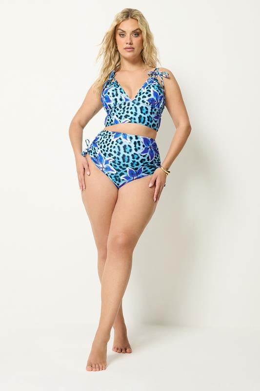 YOURS Plus Size Blue Animal Tie Bikini Top | Yours Clothing 1
