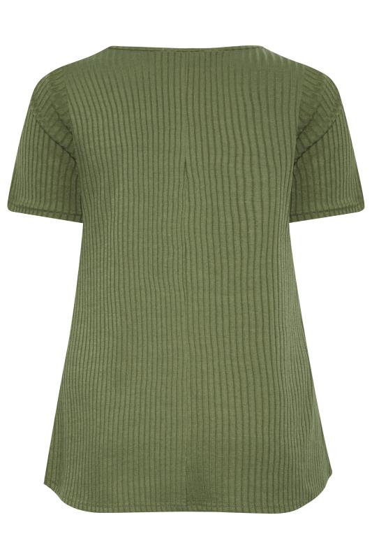LIMITED COLLECTION Plus Size Curve Dark Green Ribbed Swing Top | Yours Clothing  7