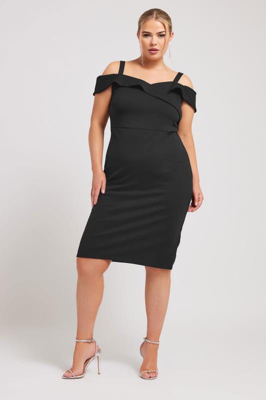 YOURS LONDON Plus Size Black Bardot Dress | Yours Clothing 1