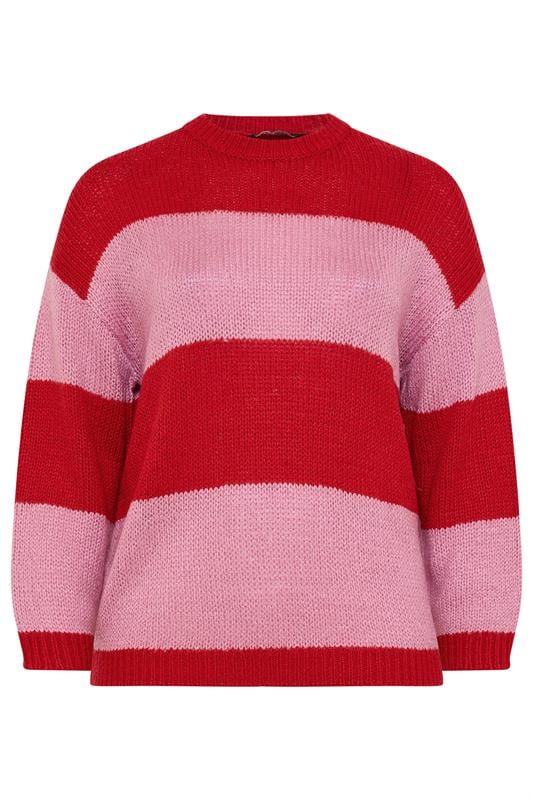 YOURS Plus Size Red & Pink Striped Soft Touch Knitted Jumper | Yours Clothing 5