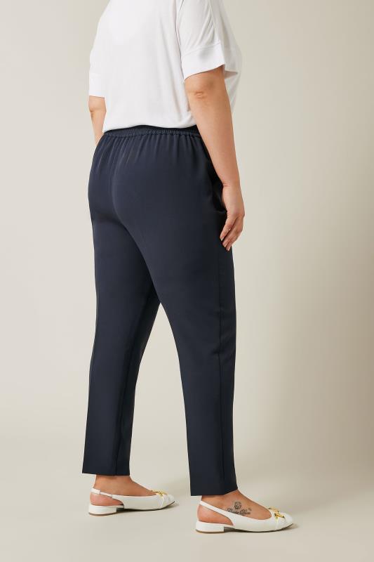 EVANS Plus Size Navy Blue Tapered Tailored Trousers | Evans 3