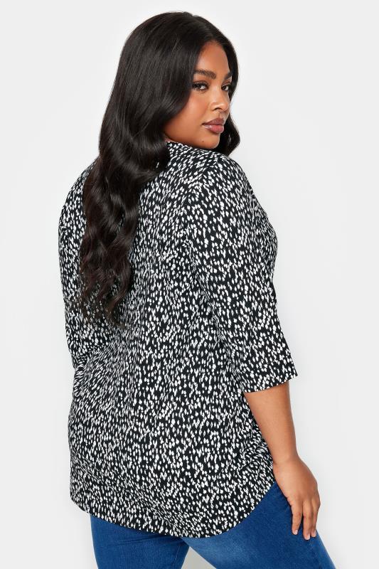 YOURS Plus Size Black Animal Markings Print Henley T-Shirt | Yours Clothing 3