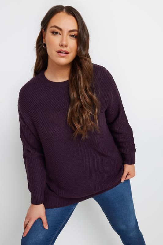 YOURS Plus Size Essential Deep Purple Knitted Jumper | Yours Clothing 2