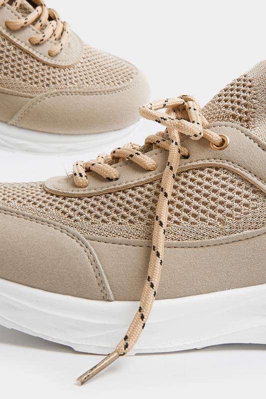 Natural Brown Knitted Trainers In Extra Wide EEE Fit | Yours Clothing 5