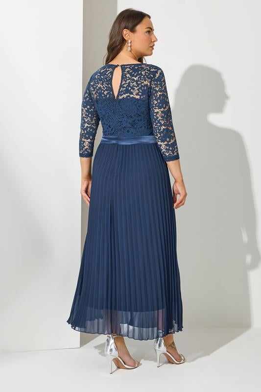 YOURS LONDON Plus Size Navy Blue Lace Wrap Pleated Maxi Dress | Yours Clothing 2
