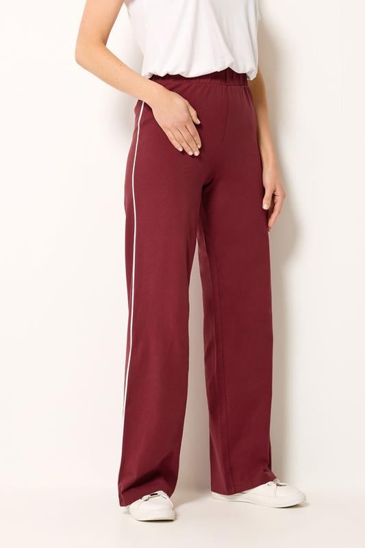 LTS Tall Women's Burgundy Red Side Stripe Cotton Wide Leg Leggings | Long Tall Sally 1