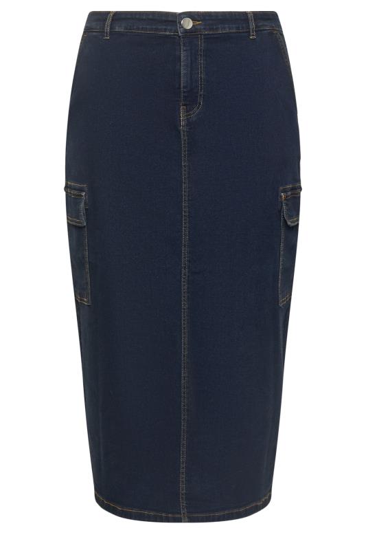 YOURS Plus Size Indigo Blue Cargo Denim Midaxi Skirt | Yours Clothing  5