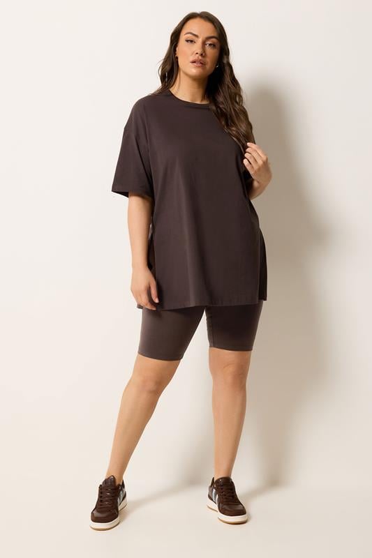 YOURS Plus Size Chocolate Brown Longline T-Shirt | Yours Clothing 2
