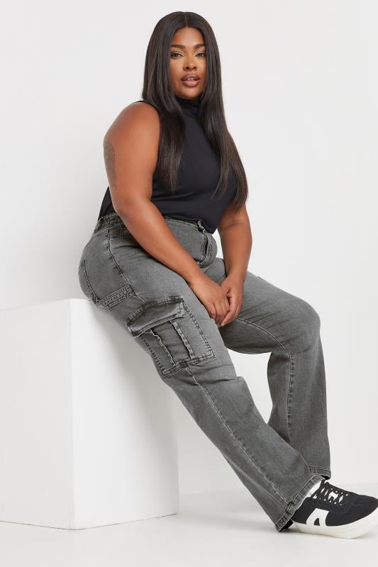 YOURS Plus Size Grey Cargo Jeans | Yours Clothing  1