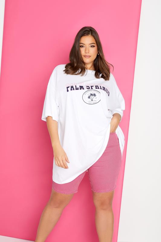 YOURS Curve Plus Size White 'Palm Springs' Slogan Oversized Tunic T-Shirt | Yours Clothing  5