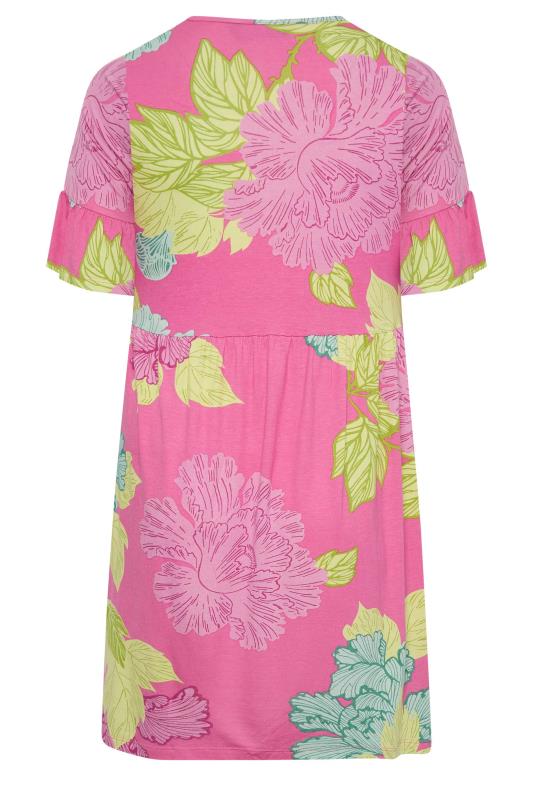 YOURS Plus Size Curve Pink Floral Smock Tunic Dress | Yours Clothing 7