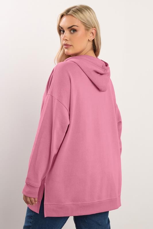 YOURS Plus Size Pink 'Brooklyn' Embroidered Slogan Hoodie | Yours Clothing 4
